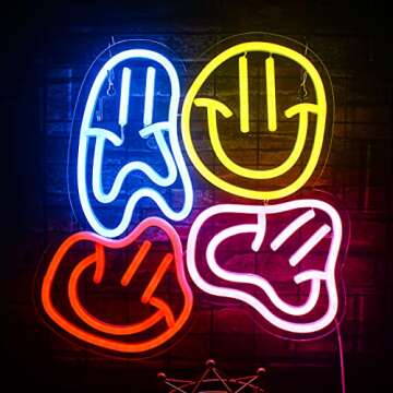 FAXFSIGN Smile Faces Neon Sign Led Colorful Distorted Happy Faces Neon Light Signs for Wall Decor Usb Light Up Signs for Kids Bedroom Aesthetic Preppy Room Decor Party Decoration Teens Gifts