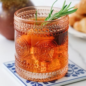 Kate Aspen Hobnail Beaded Floral Rose Gold Drinking Glasses Set of 6, (10 oz) Vintage Glassware Set ...
