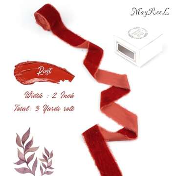 MAYREEL 2 Inch Rust Velvet Ribbon - Hand Torn Autumn Silk for Elegant Crafts