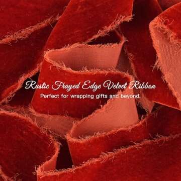 MAYREEL Rust Velvet Ribbon 2 Inch Frayed Edge Decor