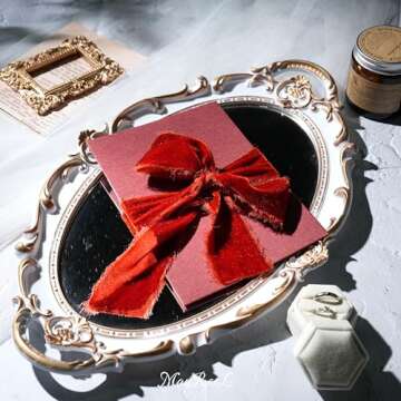 MAYREEL Rust Velvet Ribbon 2 Inch Frayed Edge Decor