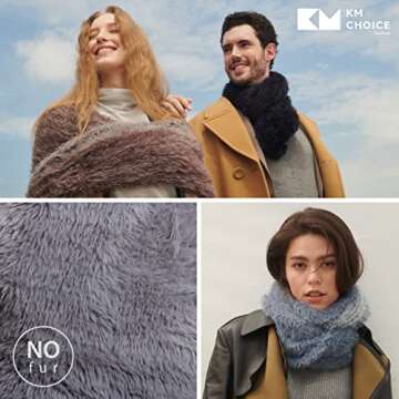 KM CHOICE ONE Scarf: Infinity Scarf, Faux Fur Shawl, Giving Shawl, Scarfs for Women Winter Warm, Shawl Wraps for Women, Gifts for Men, Christmas Gift, Soft & Fluffy Scarf in Gift Box (Grey)