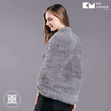 KM CHOICE ONE Scarf: Infinity Scarf, Faux Fur Shawl, Giving Shawl, Scarfs for Women Winter Warm, Shawl Wraps for Women, Gifts for Men, Christmas Gift, Soft & Fluffy Scarf in Gift Box (Grey)