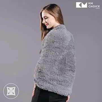 KM CHOICE ONE Scarf: Infinity Scarf, Faux Fur Shawl, Giving Shawl, Scarfs for Women Winter Warm, Shawl Wraps for Women, Gifts for Men, Christmas Gift, Soft & Fluffy Scarf in Gift Box (Grey)