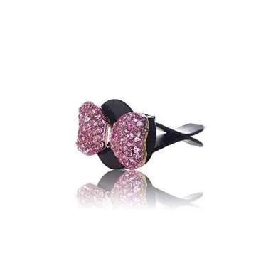 Bling Car Decor Auto Air Vent Clip Charms, Crystal Interior Car Accessory, Auto Decoration Charms, Car Bling Accessories (Pink Bow)