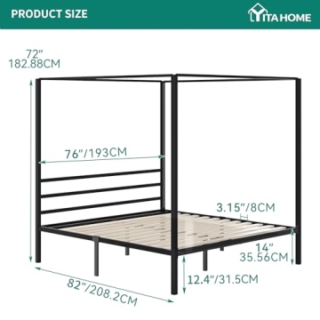 Stylish YITAHOME Black Metal Canopy Bed Frame for Comfort