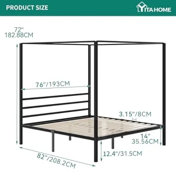 Stylish YITAHOME Black Metal Canopy Bed Frame for Comfort