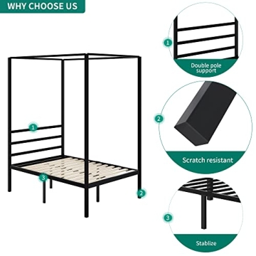 Stylish YITAHOME Black Metal Canopy Bed Frame for Comfort