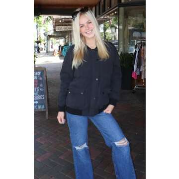 Angashion Women's Qulited Lightweight Jackets - Casual Bomber Coat Full Zipper Long Sleeve Button Wi...