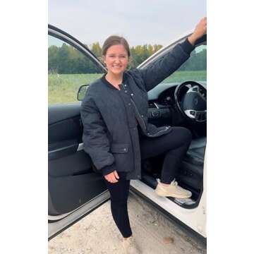 Angashion Women's Qulited Lightweight Jackets - Casual Bomber Coat Full Zipper Long Sleeve Button Winter Dolman Outerwear Black Small