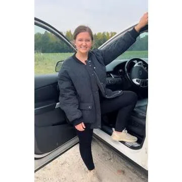 Angashion Women's Qulited Lightweight Jackets - Casual Bomber Coat Full Zipper Long Sleeve Button Winter Dolman Outerwear Black Small