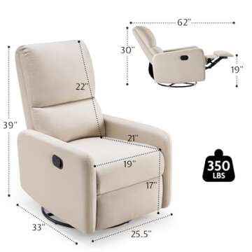 Jocisland Nursery Glider Chairs, Swivel Rocking Chair, Massage Rocker Recliner with High Back for Li...