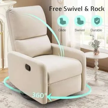Jocisland Nursery Glider Chairs, Swivel Rocking Chair, Massage Rocker Recliner with High Back for Living Room Bedroom, Comfy Upholstered Modern Nursing Reclining Single Sofa (Linen, Beige)