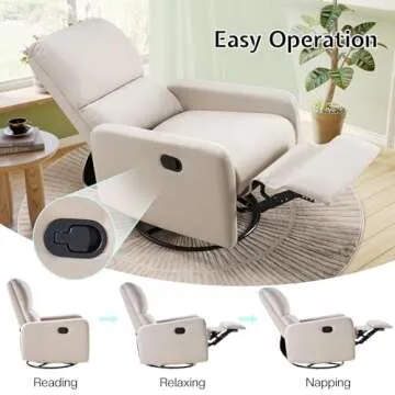 Jocisland Nursery Glider Chairs, Swivel Rocking Chair, Massage Rocker Recliner with High Back for Living Room Bedroom, Comfy Upholstered Modern Nursing Reclining Single Sofa (Linen, Beige)