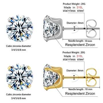 KANOUE 10 Pairs Silver and Gold Stud Earrings Set, Hypoallergenic Earrings for Women Studs Set, Stai...