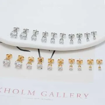KANOUE 10 Pairs Silver and Gold Stud Earrings Set, Hypoallergenic Earrings for Women Studs Set, Stainless Steel Earrings, Cubic Zirconia Earrings Studs for Women