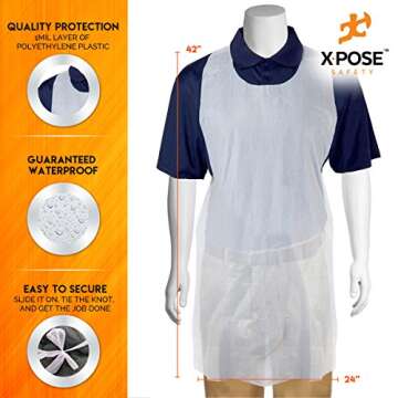 Xpose Safety Plastic Disposable Aprons for Cooking Individually Packaged Durable 1 Mil Waterproof Po...