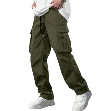 Comdecevis Men's Casual Cargo Pants Workout Joggers Stretch Sweatpants Hiking Drawstring Tactical Pa...