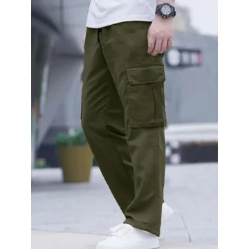 Comdecevis Men's Casual Cargo Pants Workout Joggers Stretch Sweatpants Hiking Drawstring Tactical Pants with Multi Pockets Army Green