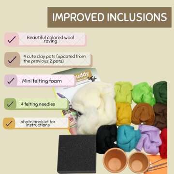 Woolbuddy Needle Felting Kit - Cactus Succulent Monster Design for Beginners Adult, Includes Wool, Supplies, 4 Clay Pots and Clear Instructions