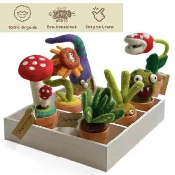 Woolbuddy Needle Felting Kit - Cactus Succulent Monster Design for Beginners Adult, Includes Wool, Supplies, 4 Clay Pots and Clear Instructions