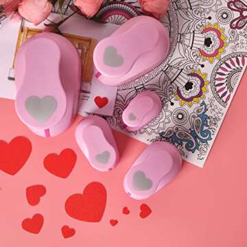 BearBoss 5 Pack Heart Punch, Craft Hole Punch Shapes, Pink Paper Puncher, Different Size of Scrapboo...