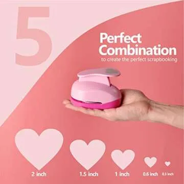 BearBoss 5 Pack Heart Punch, Craft Hole Punch Shapes, Pink Paper Puncher, Different Size of Scrapbooking Punches for Greeting Card Making, Handcraft, DIY Albums Photos, 0.3'' 0.6'' 1'' 1.5'' 2'' inch