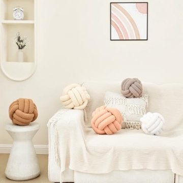 Petrella Knot Pillow Ball Round Throw Pillows Home Decor Cushion Decorative Aesthetic Throw Pillows，Lambswool Beige 11inch