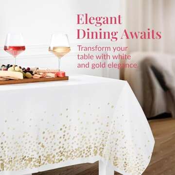Prestee White and Gold Tablecloths, 4pk, 54x108 Inches - Party Table Cloths Disposable - Gold Dot Disposable Tablecloths - Plastic Table Cloth - Engagement Party Decorations, Baptism Decorations