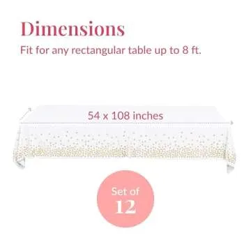 Prestee White and Gold Tablecloths, 4pk, 54x108 Inches - Party Table Cloths Disposable - Gold Dot Disposable Tablecloths - Plastic Table Cloth - Engagement Party Decorations, Baptism Decorations