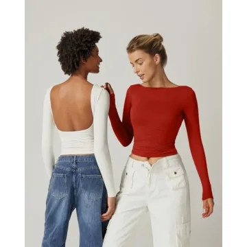 QINSEN Women's Backless Long Sleeve Tee - Style & Comfort
