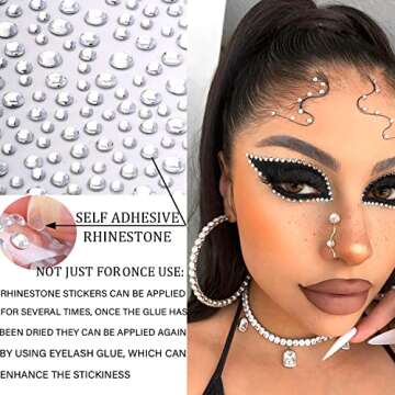 1250 Pcs Self Adhesive Face and Body Gems for Makeup and DIY Projects