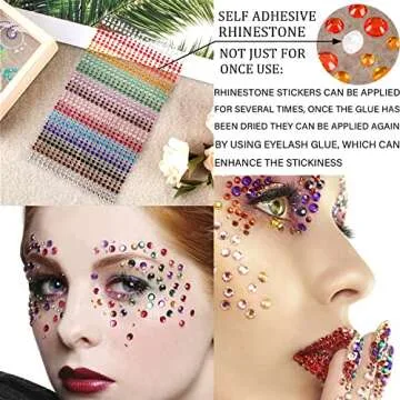 1250 Pcs Self Adhesive Rhinestones for Dazzling Makeup Art