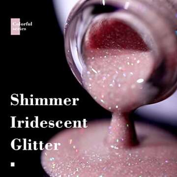 RARJSM Nude Pink Gel Polish Rainbow Glitter Iridescent Shimmer Pigment Jelly Neutral Color Skin Tone 15ml Sparkle Pink Natural Soak off UV LED Cured for Home Salon DIY Nail Art