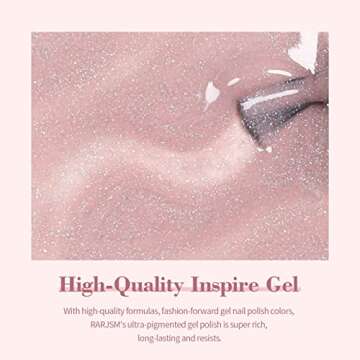 RARJSM Nude Pink Gel Polish Rainbow Glitter Iridescent Shimmer Pigment Jelly Neutral Color Skin Tone 15ml Sparkle Pink Natural Soak off UV LED Cured for Home Salon DIY Nail Art