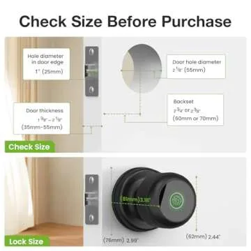 GHome Smart Door Knob Fingerprint Door Lock, Biometric Smart Lock for Bedroom Door, App Control, Eme...