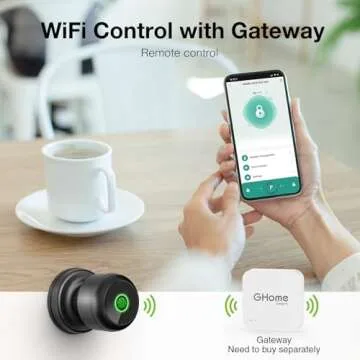 GHome Smart Door Knob Fingerprint Door Lock, Biometric Smart Lock for Bedroom Door, App Control, Emergency Type-C Charging, Great for Home, Offices, Hotels, Apartments, Garages, Matte Black