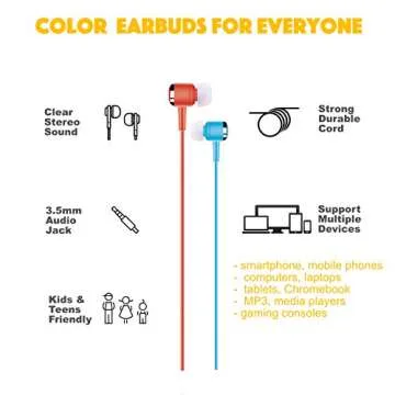 GADGET.COOL Wired Earbuds 10 Pack Bulk, Balanced Stereo Sound and Bass in-Ear Headphones with Ear Tip Replacements for iPhone Android Smartphone Tablet Laptop Computer School Classroom