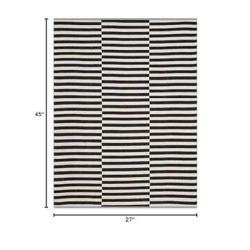 SAFAVIEH Montauk Collection Accent Rug - 2'3" x 3'9", Ivory & Black, Handmade Stripe Cotton, Ideal f...