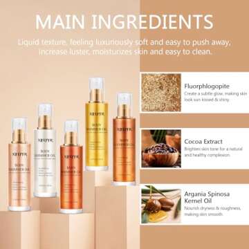 XIFEPFR Body Shimmer Oil, Pearl White Face Brighten Glow Body Luminizer Highlighter Liquid Illuminator with Makeup Brush, Long Lasting Moisturizing Body Glitter Oil for Makeup (3.38 Fl Oz/#01)