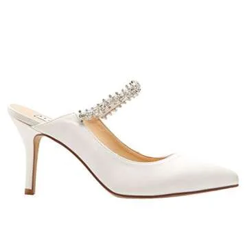 ELEGANTPARK HC1919 Wedding Shoes for Bride Pointed Toe Mules Bridal Shoes High Heels for Women Pumps Satin Evening Dress Pumps Ivory US 8