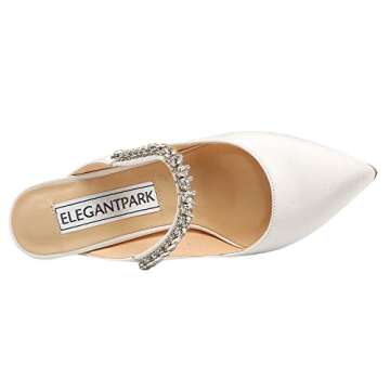 ELEGANTPARK HC1919 Wedding Shoes for Bride Pointed Toe Mules Bridal Shoes High Heels for Women Pumps Satin Evening Dress Pumps Ivory US 8