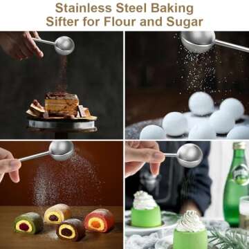 2Pcs Stainless Steel Tea Strainer Tea Infuser for Loose Leaf Tea,Tea Diffusers Fine Mesh Tea Ball Tea Accessories, Baking Supplies Baker's Dusting Wand Sugar Shaker Duster Flour Duster (Full+Half)