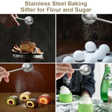 2Pcs Stainless Steel Tea Strainer Tea Infuser for Loose Leaf Tea,Tea Diffusers Fine Mesh Tea Ball Tea Accessories, Baking Supplies Baker's Dusting Wand Sugar Shaker Duster Flour Duster (Full+Half)