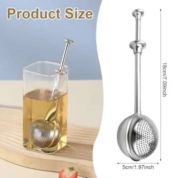 2Pcs Stainless Steel Tea Strainer Tea Infuser for Loose Leaf Tea,Tea Diffusers Fine Mesh Tea Ball Tea Accessories, Baking Supplies Baker's Dusting Wand Sugar Shaker Duster Flour Duster (Full+Half)