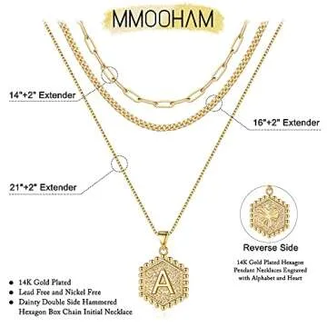 Layered Gold Necklace for Women, 14K Gold Plated Initial Necklaces Paperclip Link Chain Necklaces for Women Dainty Initial A Necklaces for Women Gold Necklace for Women Gold Jewelry for Women
