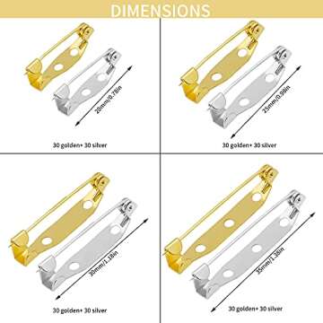 240pcs Bar Pins Brooch Pin Backs for Jewelry Making, Heliltd Metal Brooch Safety Pin Clasps 4 Sizes ...