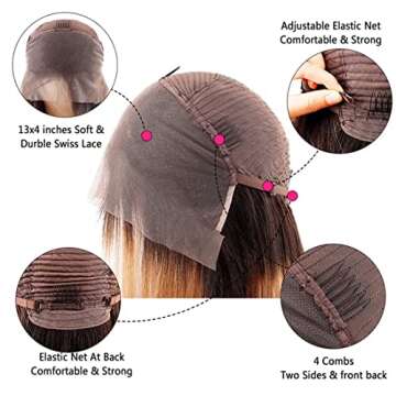 4/27 Highlight Lace Front Wigs Human Hair 13x4 Human Hair Wigs Ombre Brown Honey Blonde180% Density Straight Human Hair Wigs Highlight Human Hair Wigs Virgin Hair for Black Women (30 Inch)