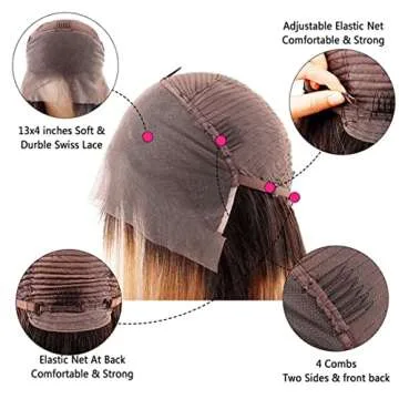 4/27 Highlight Lace Front Wigs Human Hair 13x4 Human Hair Wigs Ombre Brown Honey Blonde180% Density Straight Human Hair Wigs Highlight Human Hair Wigs Virgin Hair for Black Women (30 Inch)