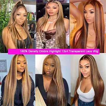 4/27 Highlight Lace Front Wigs Human Hair 13x4 Human Hair Wigs Ombre Brown Honey Blonde180% Density Straight Human Hair Wigs Highlight Human Hair Wigs Virgin Hair for Black Women (30 Inch)